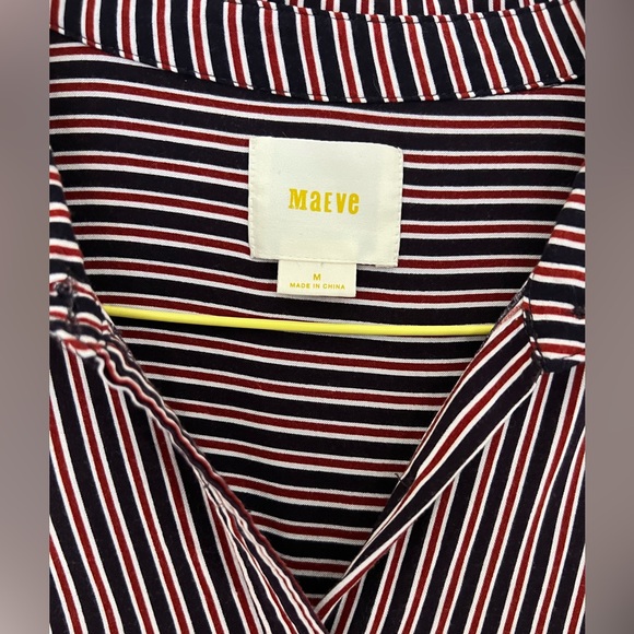 Anthropologie Maeve button down. High/low hem. Navy, red, and white striped. - Picture 4 of 6